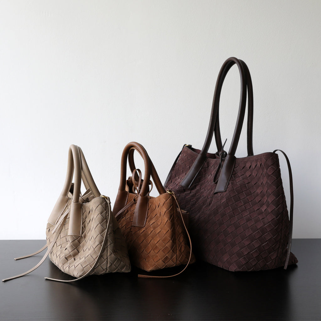 Sac cabas femme en cuir de vachette tressé, sac à main élégant café, caramel, beige – vue frontale