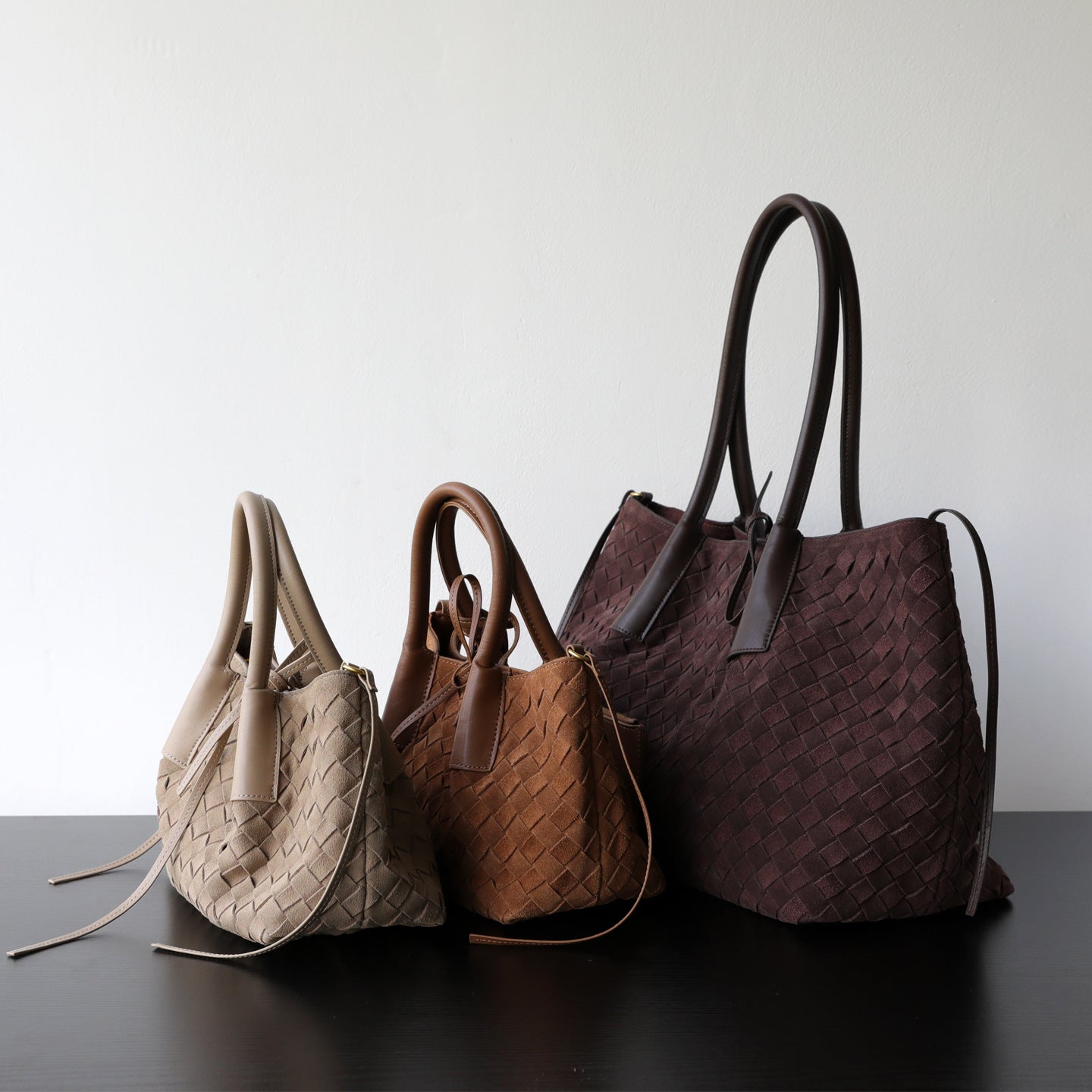Sac cabas femme en cuir de vachette tressé, sac à main élégant café, caramel, beige – vue frontale