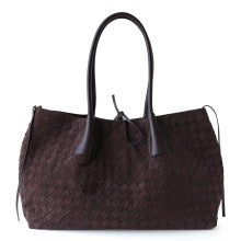 Sac cabas femme en cuir de vachette tressé, sac à main élégant café – vue frontale