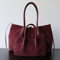Sac cabas femme en cuir de vachette tressé, sac à main élégant rouge vin – vue frontale