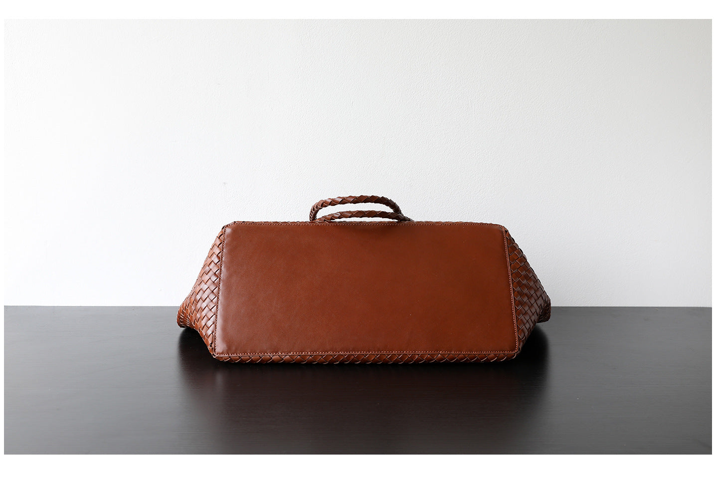 Sac cabas femme en cuir tressé, coloris brun, vue frontale
