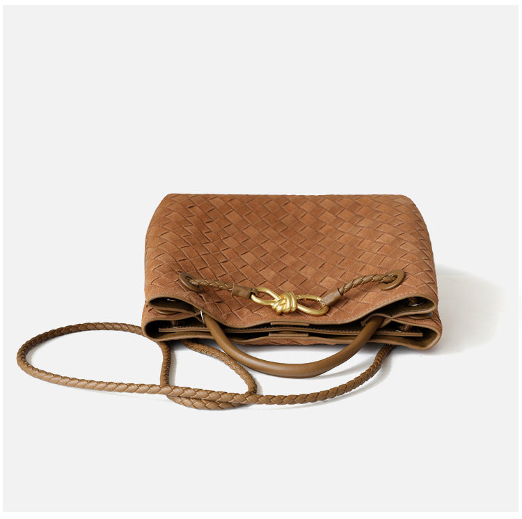 Sac cabas femme en cuir tressé haut de gamme, coloris brun, vue de face