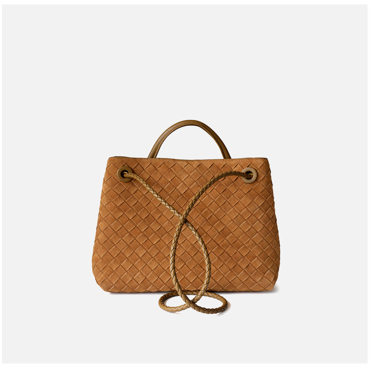Sac cabas femme en cuir tressé haut de gamme, coloris brun, vue du dos