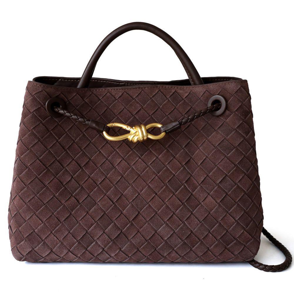 Sac cabas femme en cuir tressé haut de gamme, coloris café, vue frontale