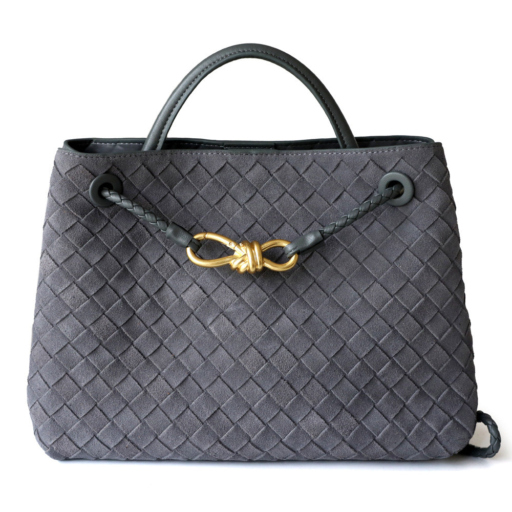 Sac cabas femme en cuir tressé haut de gamme, coloris gris foncé, vue de ciel