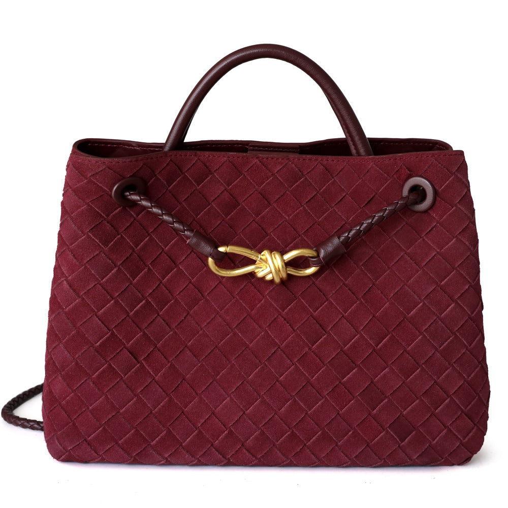 Sac cabas femme en cuir tressé haut de gamme, coloris rouge vin, vue frontale