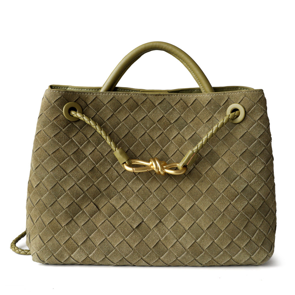 Sac cabas femme en cuir tressé haut de gamme, coloris vert oilve, vue frontale