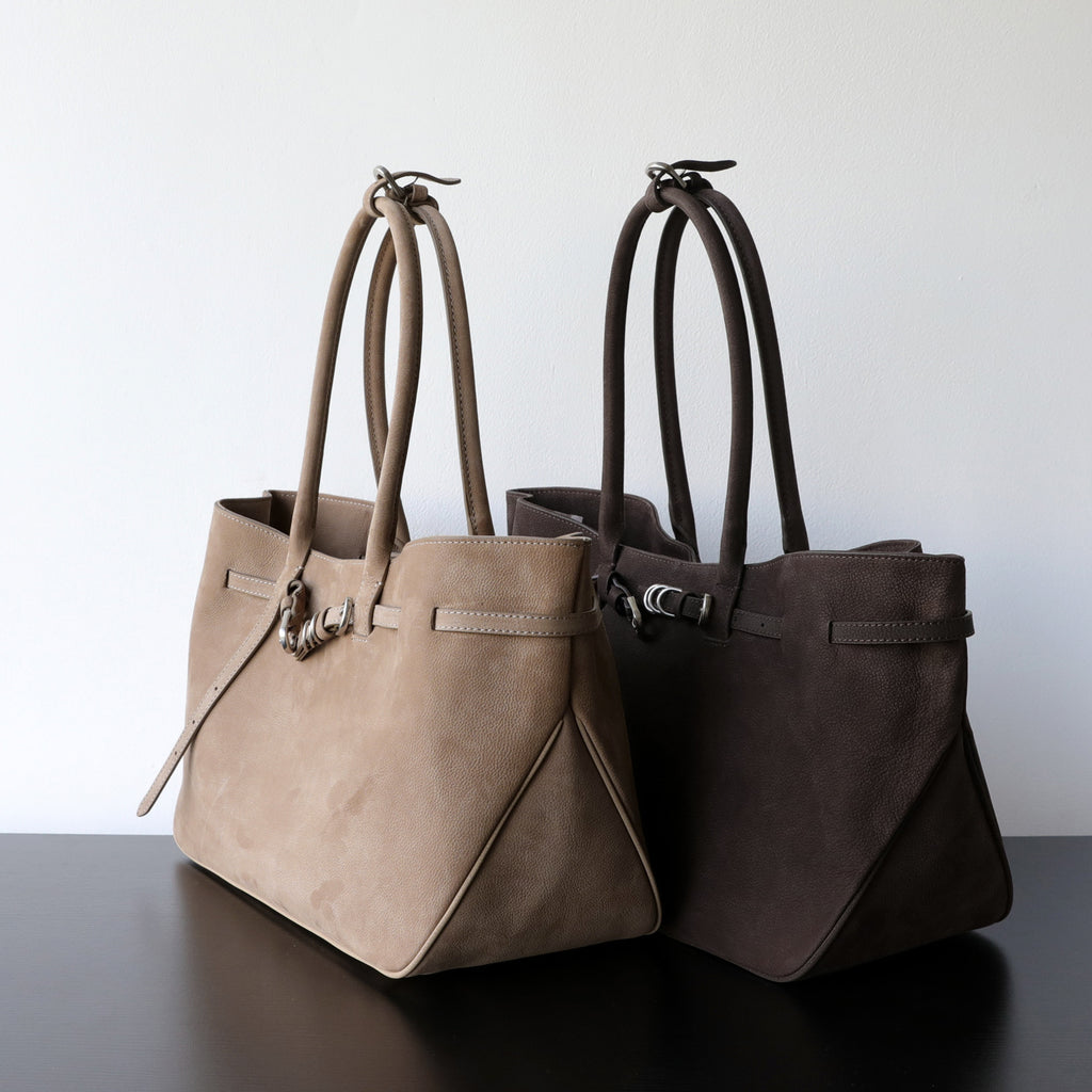 Sac cabas femme en daim, sac bandoulière champignon, brun foncé – vue frontale