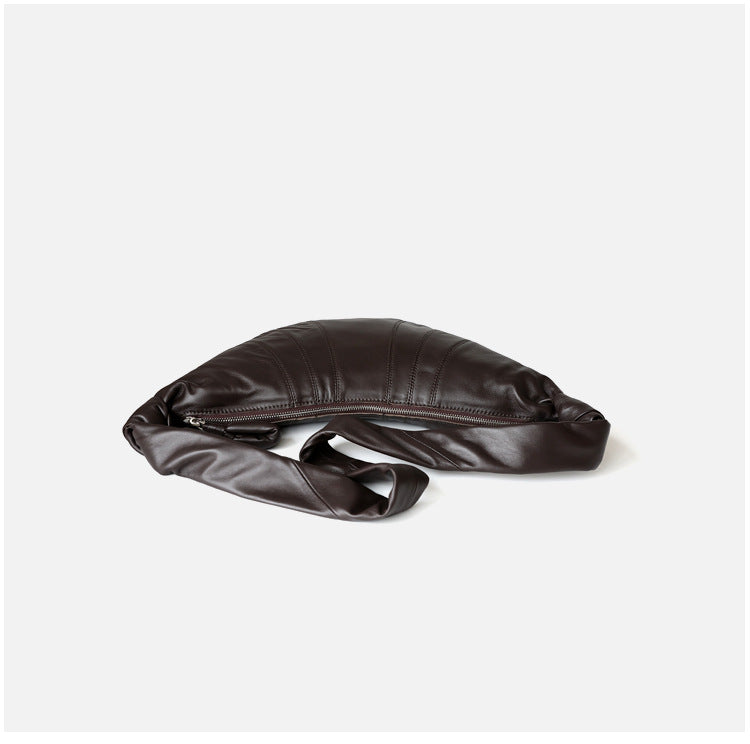 Sac croissant femme en cuir véritable, sac bandoulière café .