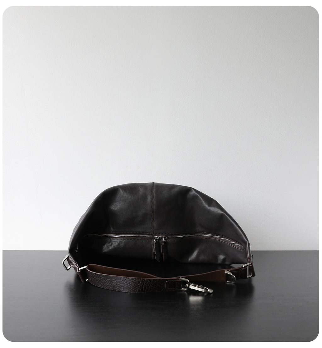 Sac croissant femme en cuir véritable, sac bandoulière, coloris ébène 
