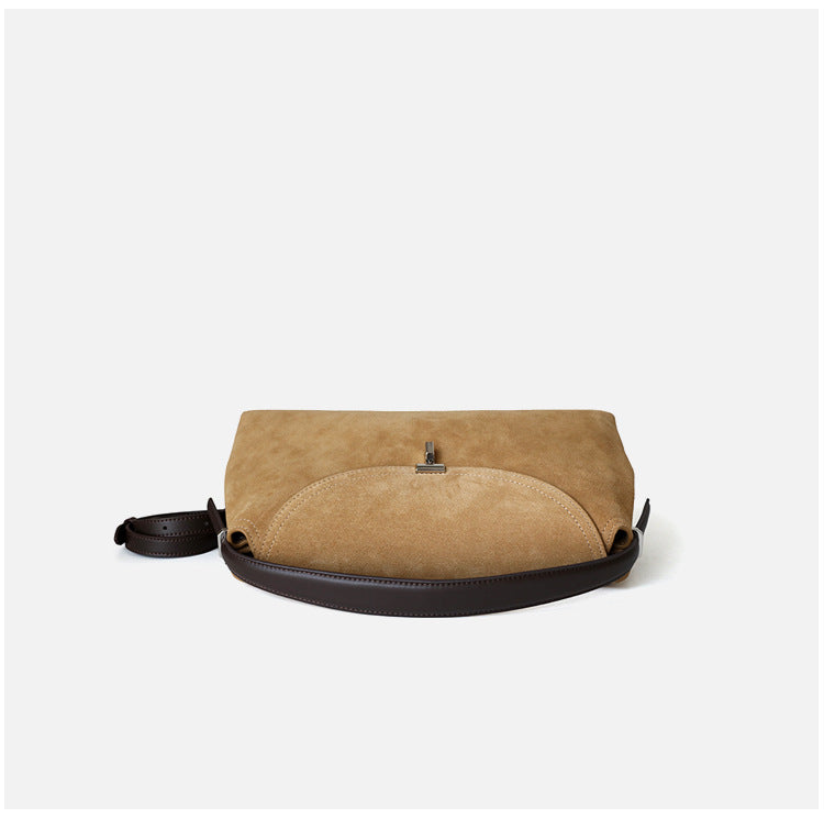 Sac en daim en cuir véritable de vachette, coloris beige, vue horizontal