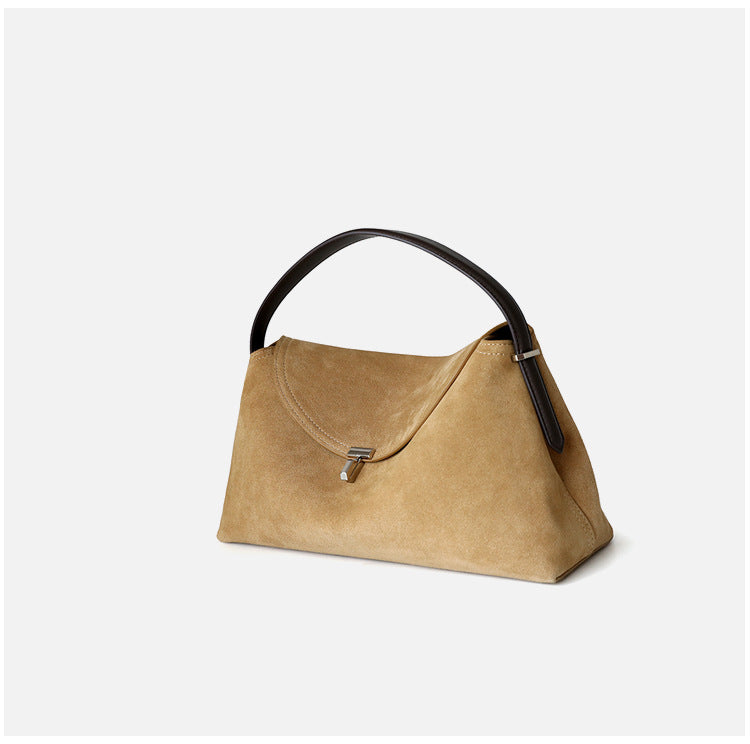 Sac en daim en cuir véritable de vachette, coloris beige, vue latéral