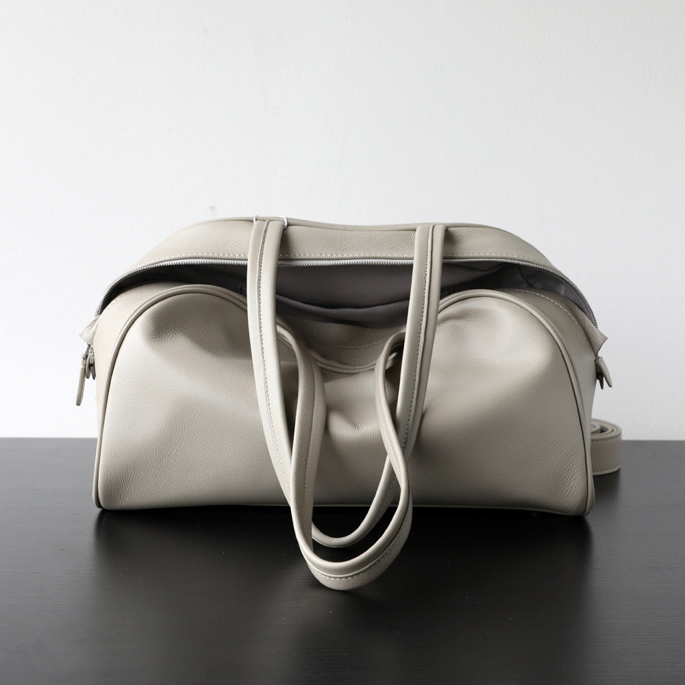 Sac fourre-tout femme cuir pleine fleur, sac vintage intemporel haut de gamme, coloris blanc, vue frontale