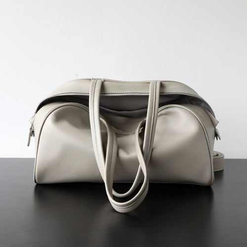 Sac fourre-tout femme cuir pleine fleur, sac vintage intemporel haut de gamme, coloris blanc, vue frontale