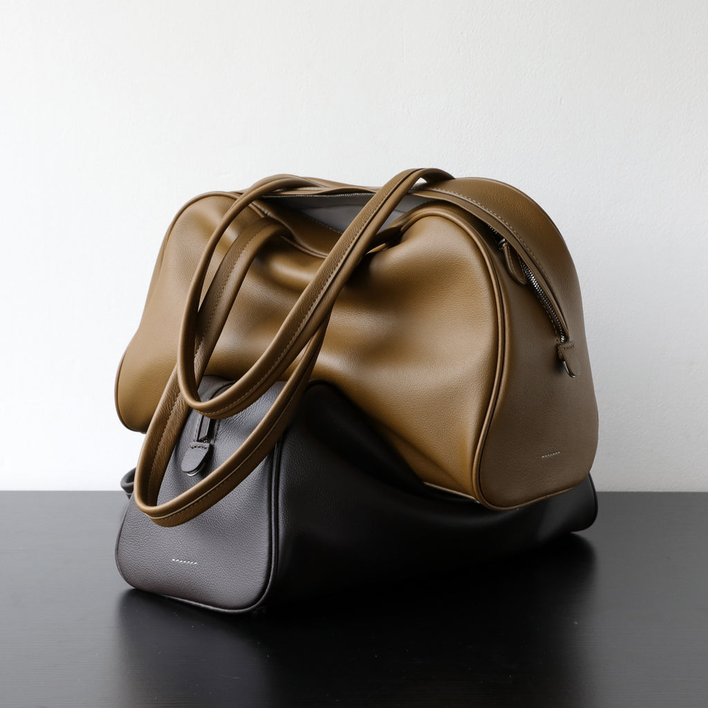 Sac fourre-tout femme cuir pleine fleur, sac vintage intemporel haut de gamme, coloris olive, noir, vue latéral