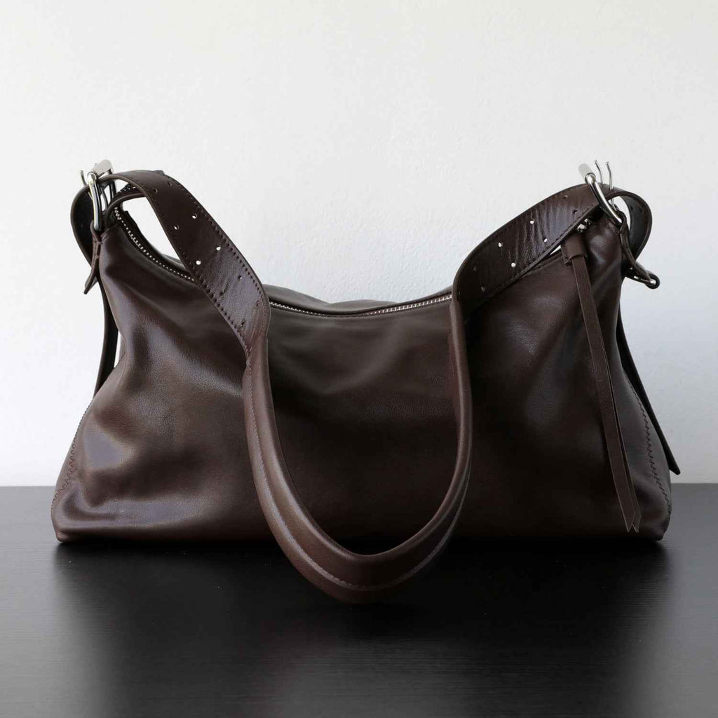 "Mantova" Sac hobo bandoulière en cuir de vachette tanné végétal