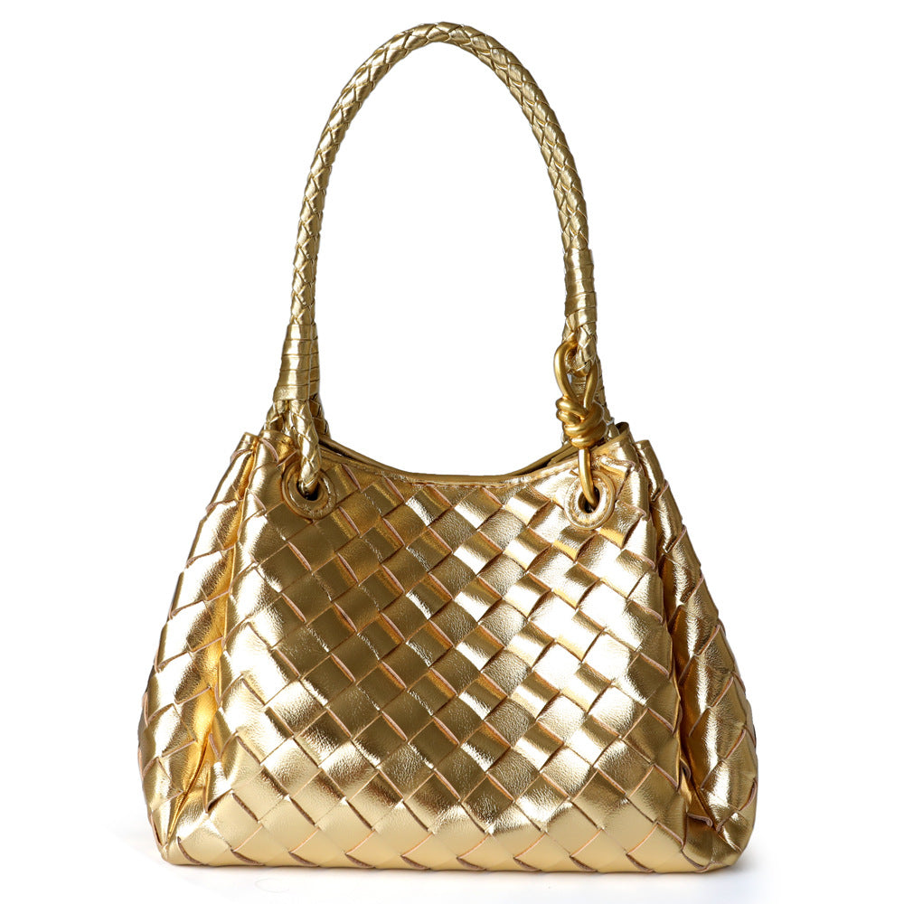 Sac à main en cuir en vachette tressé pour femme, coloris doré, vue frontale