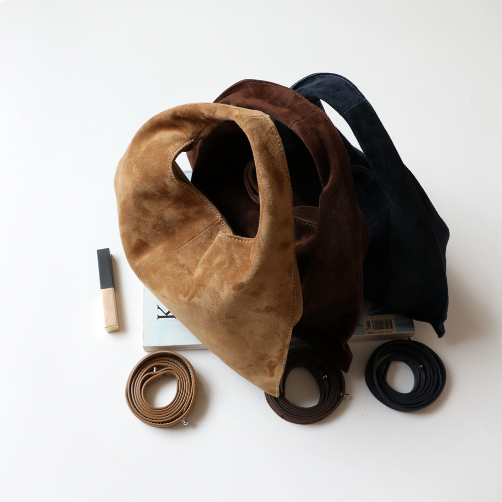 Sac à main en daim en cuir véritable pour femme, coloris brun doré, café, bleu nuit, vue de ciel