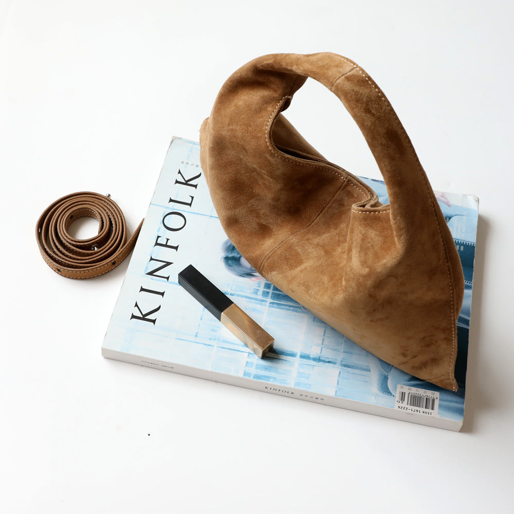 Sac à main en daim en cuir véritable pour femme, coloris brun doré, vue de ciel