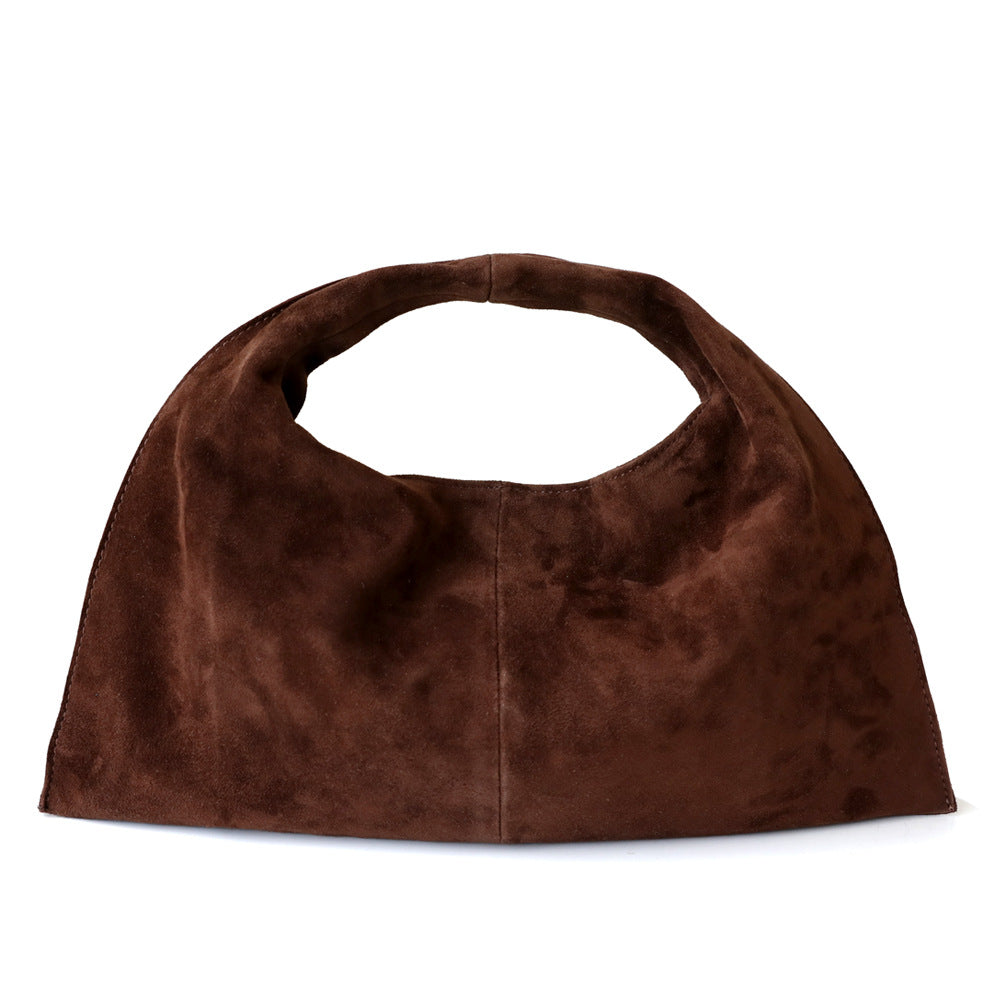 Sac à main en daim en cuir véritable pour femme, coloris café, vue frontale