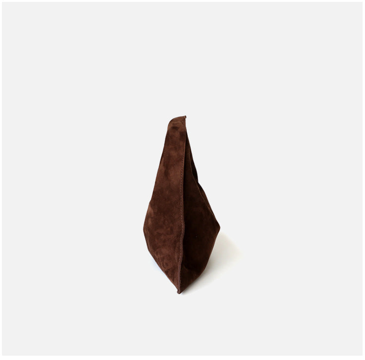 Sac à main en daim en cuir véritable pour femme, coloris café, vue frontale de coté
