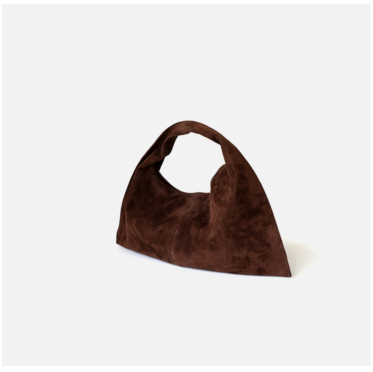 Sac à main en daim en cuir véritable pour femme, coloris café, vue latéral