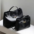 Sac à main femme en cuir de vachette – Grand sac cabas intemporel, taille petits et grands, coloris noir, vue frontale