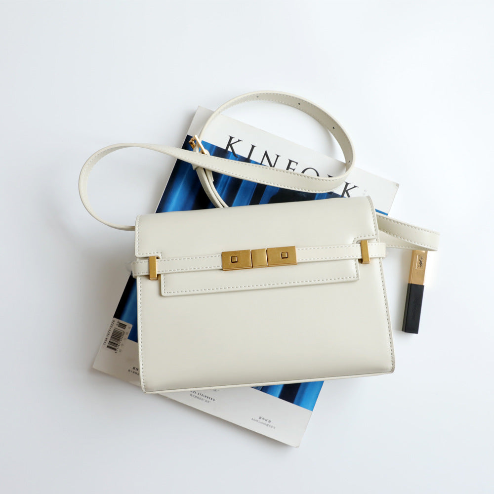 Sac à main femme en cuir véritable, sac Kelly, taille  grands, coloris blanc, vue frontale