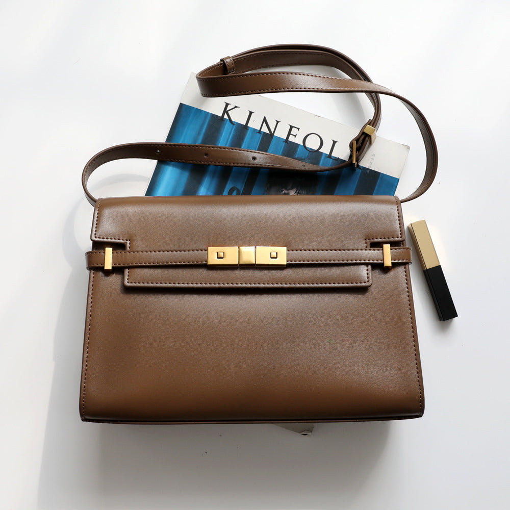 Sac à main femme en cuir véritable, sac Kelly, taille  grands, coloris caramel, vue frontale