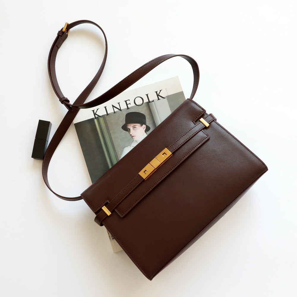 Sac à main femme en cuir véritable, sac Kelly, taille  grands, coloris marron , vue frontale