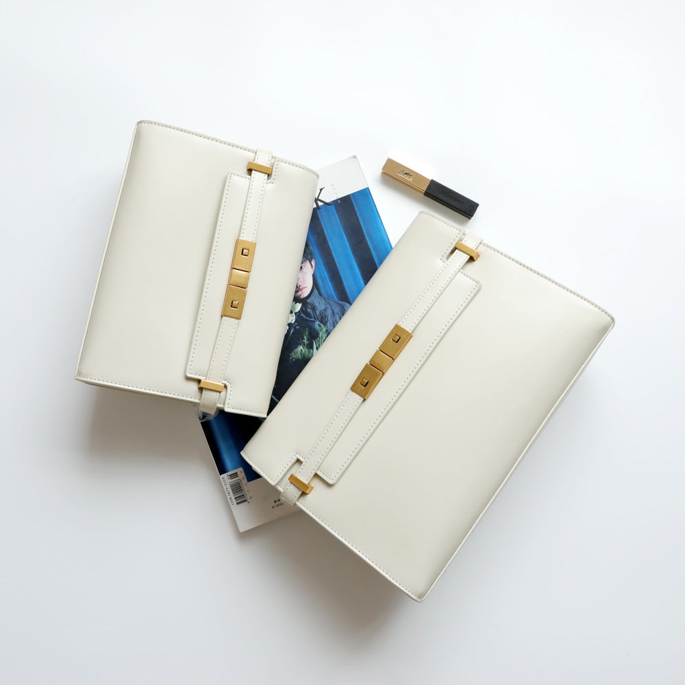 Sac à main femme en cuir véritable, sac Kelly, taille petits et grands, coloris blanc, vue frontale