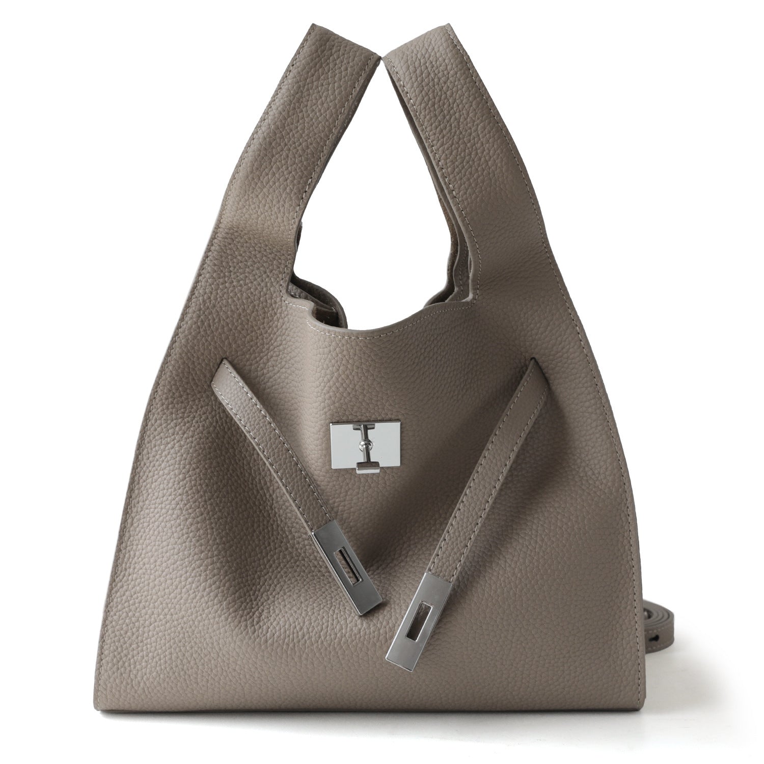 Sac panier en cuir de vachette, coloris gris , vue frontale