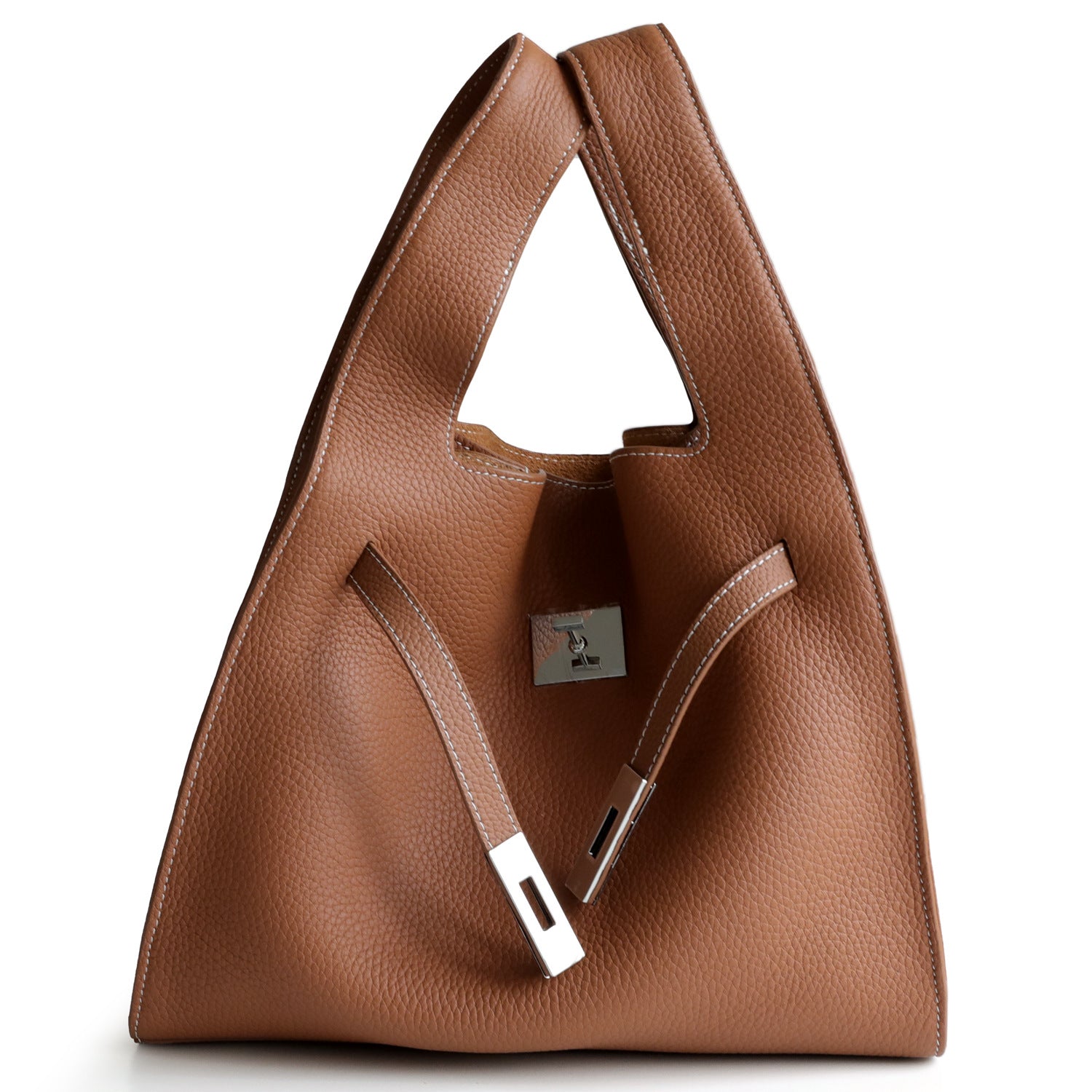 Sac panier en cuir de vachette, coloris marron , vue frontale