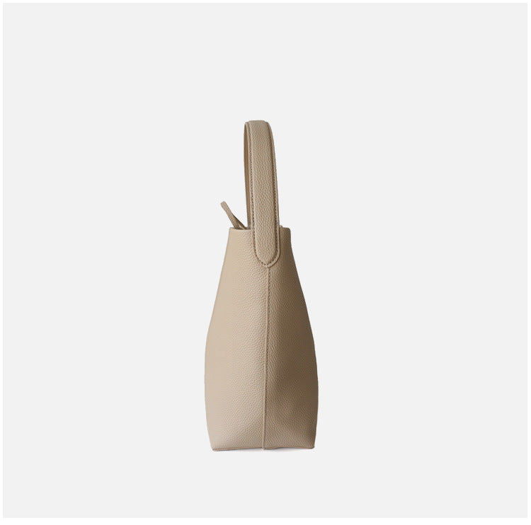Sac seau en cuir pour femme, coloris beige, vue latéral