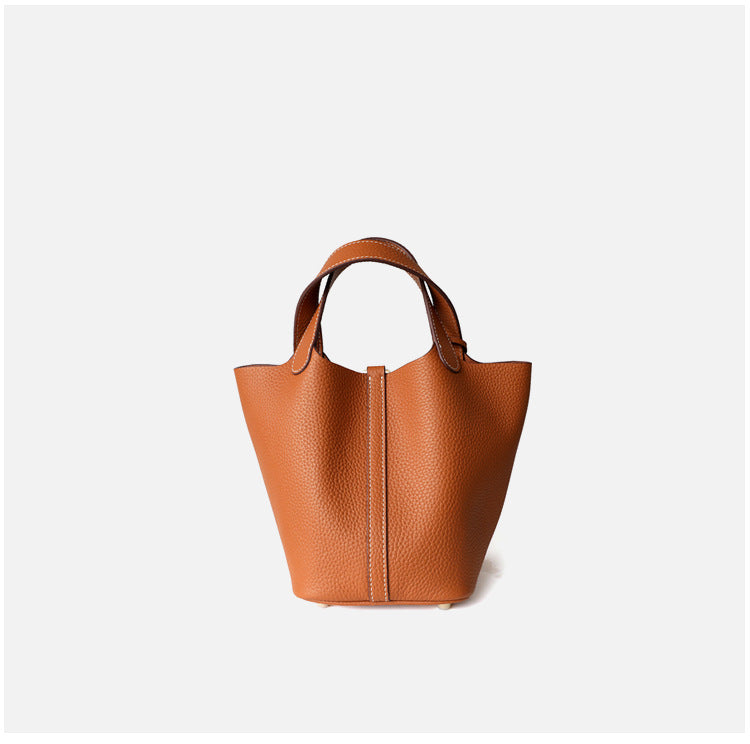 Sac seau en cuir véritable, grande capacité, coloris brun, vue  de dos