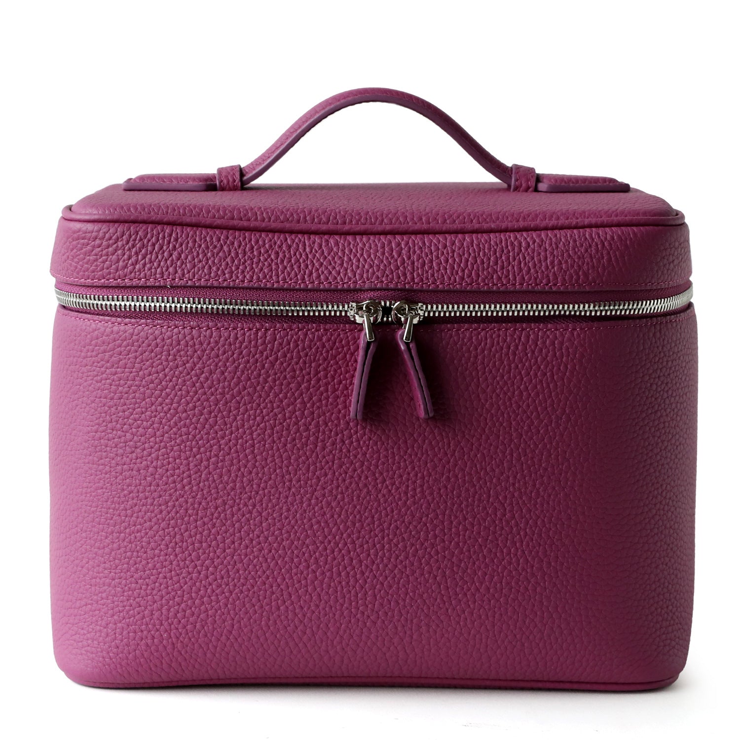 Trousse de maquillage en cuir de vachette pleine fleur, coloris violet ,  vue frontale