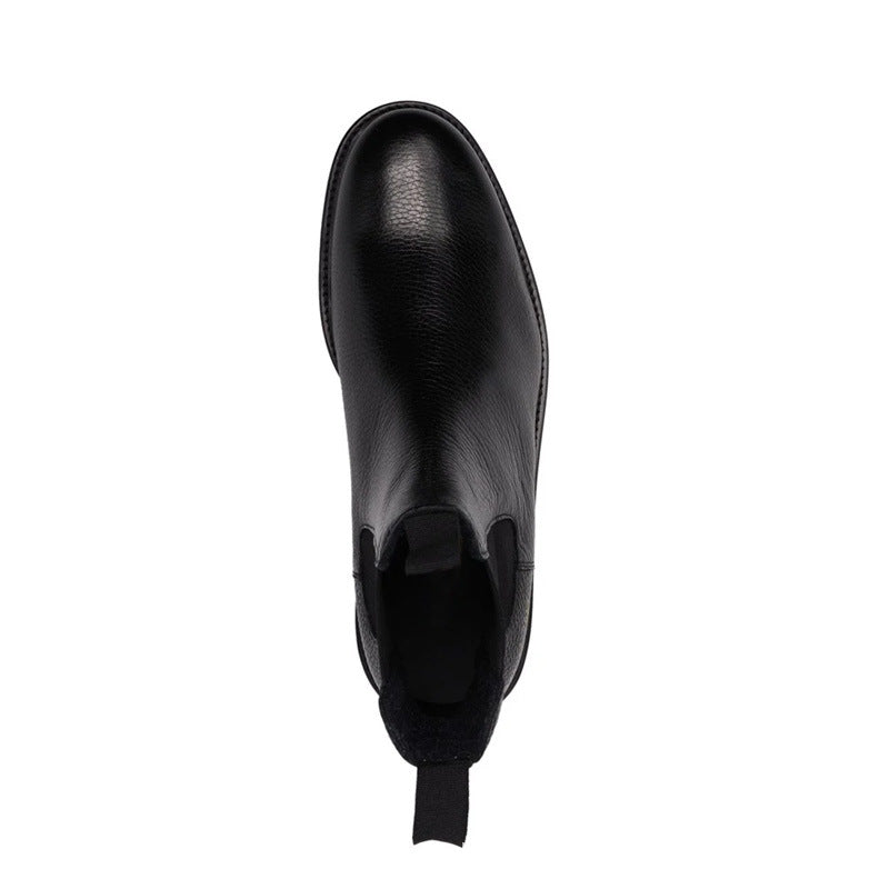 bottes chelsea noir en cuir véritable avec un bout rond et talon bas, vue frontale