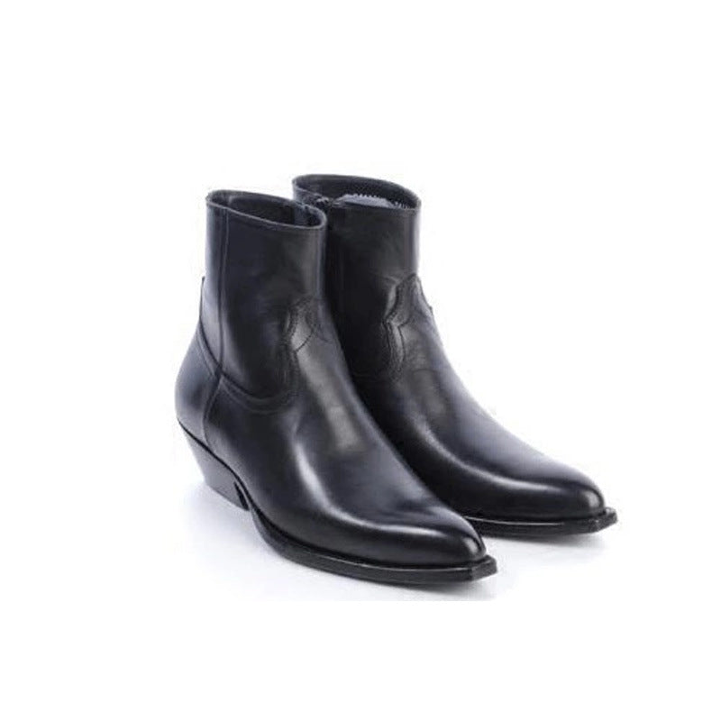 bottes santiag en cuir lisse, coloris noir, vue latéral de l'avant.