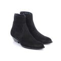 bottes santiag en daim, coloris noir mat, vue latéral de l'avant.