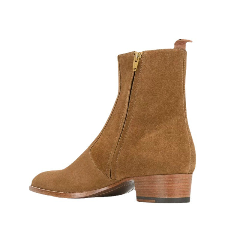 "Sorrento" Bottes Zippées marron en daim pour homme, avec fermeture éclair latérale et bout amande