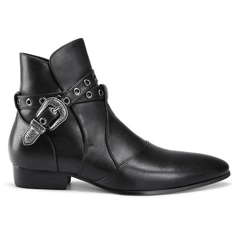 "Vernio" Bottines western en cuir lisse vachette véritable avec une sangle et bout pointu