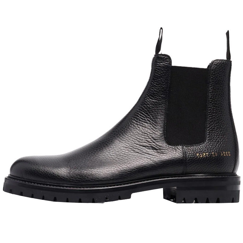 "Pistoia" Bottes Chelsea noir en cuir véritable avec un bout rond et semelle cranté
