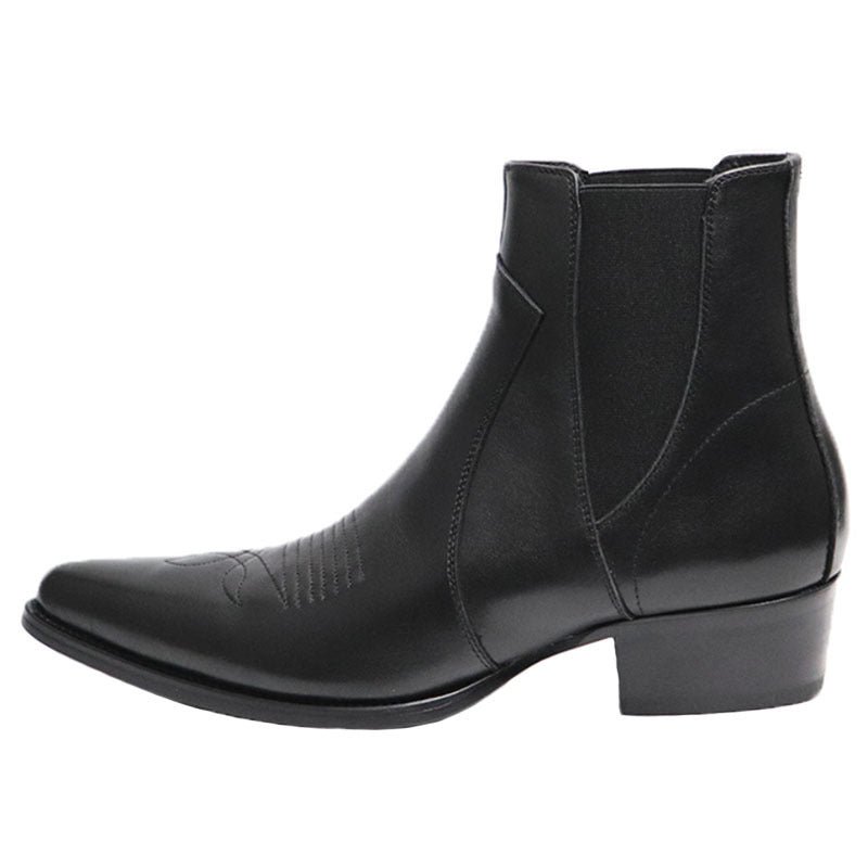 "Trani" Bottes chelsea noir en cuir vachette véritable à bout pointu et talon cubain
