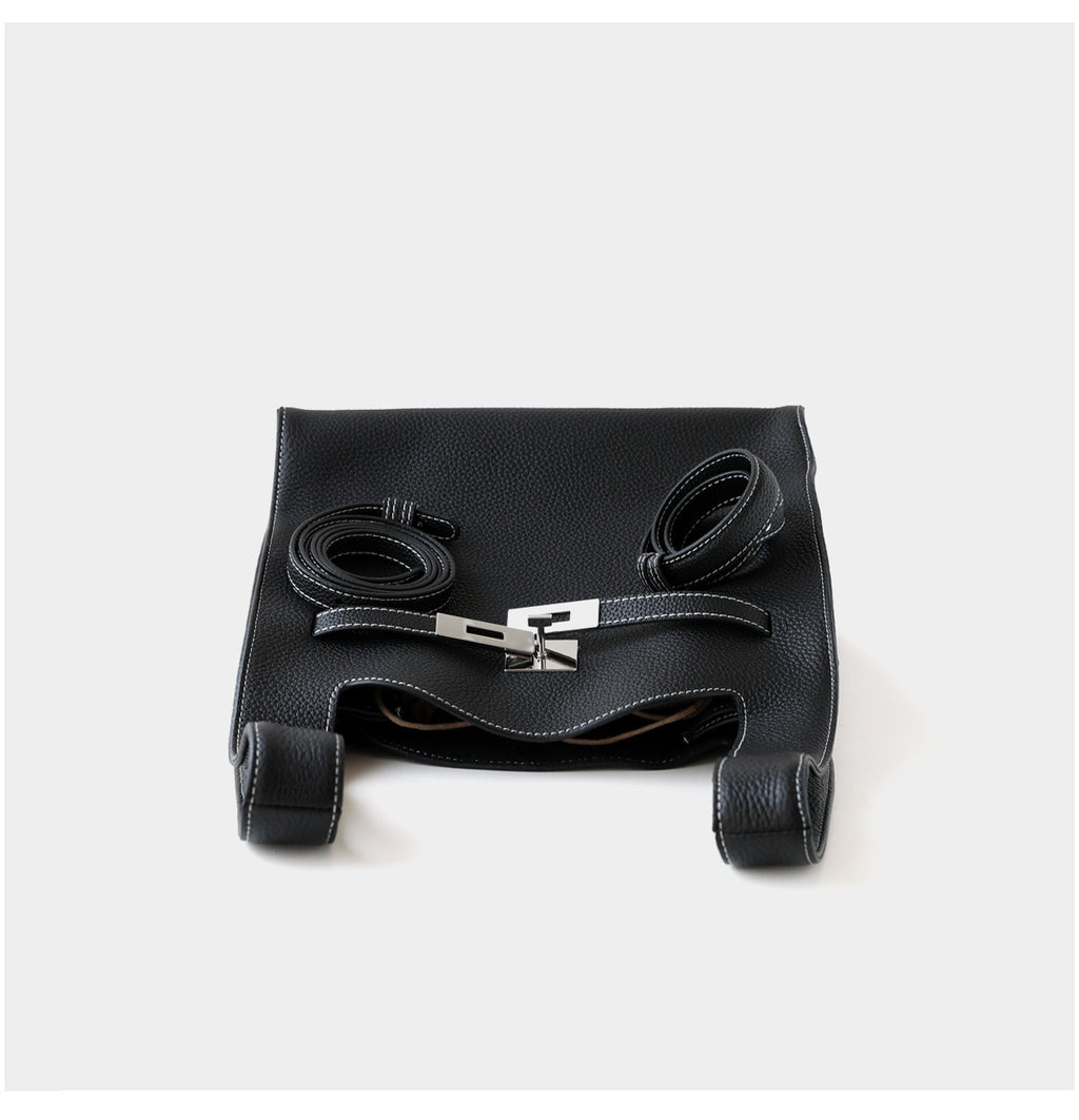 sSac panier en cuir de vachette, coloris noir, vue cotiére