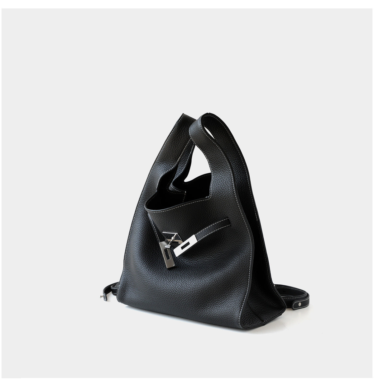 sSac panier en cuir de vachette, coloris noir, vue latéral