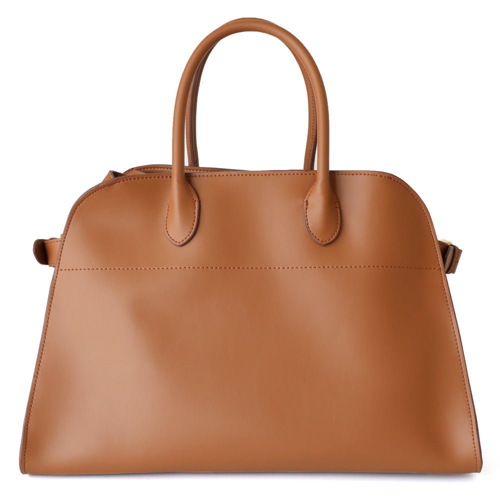 sac à main en cuir vachette, coloris marron, vue frontale.